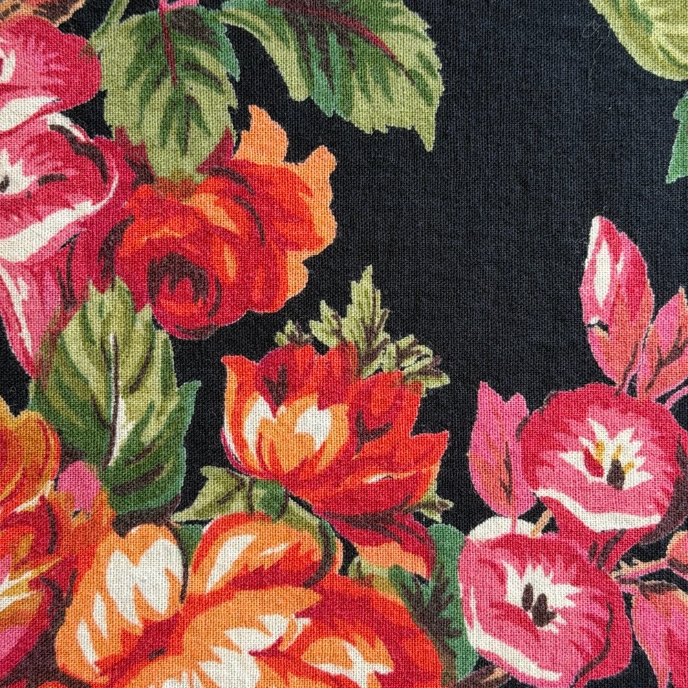 April Cornell Round Tablecloth Floral Black Background 76”